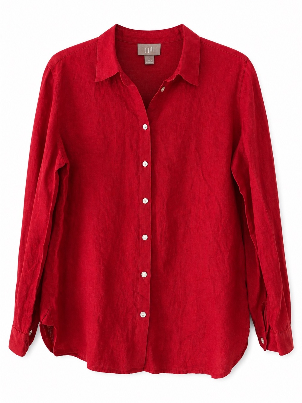 J.Jill Red 100% Linen Button Down Shirt Size Small
